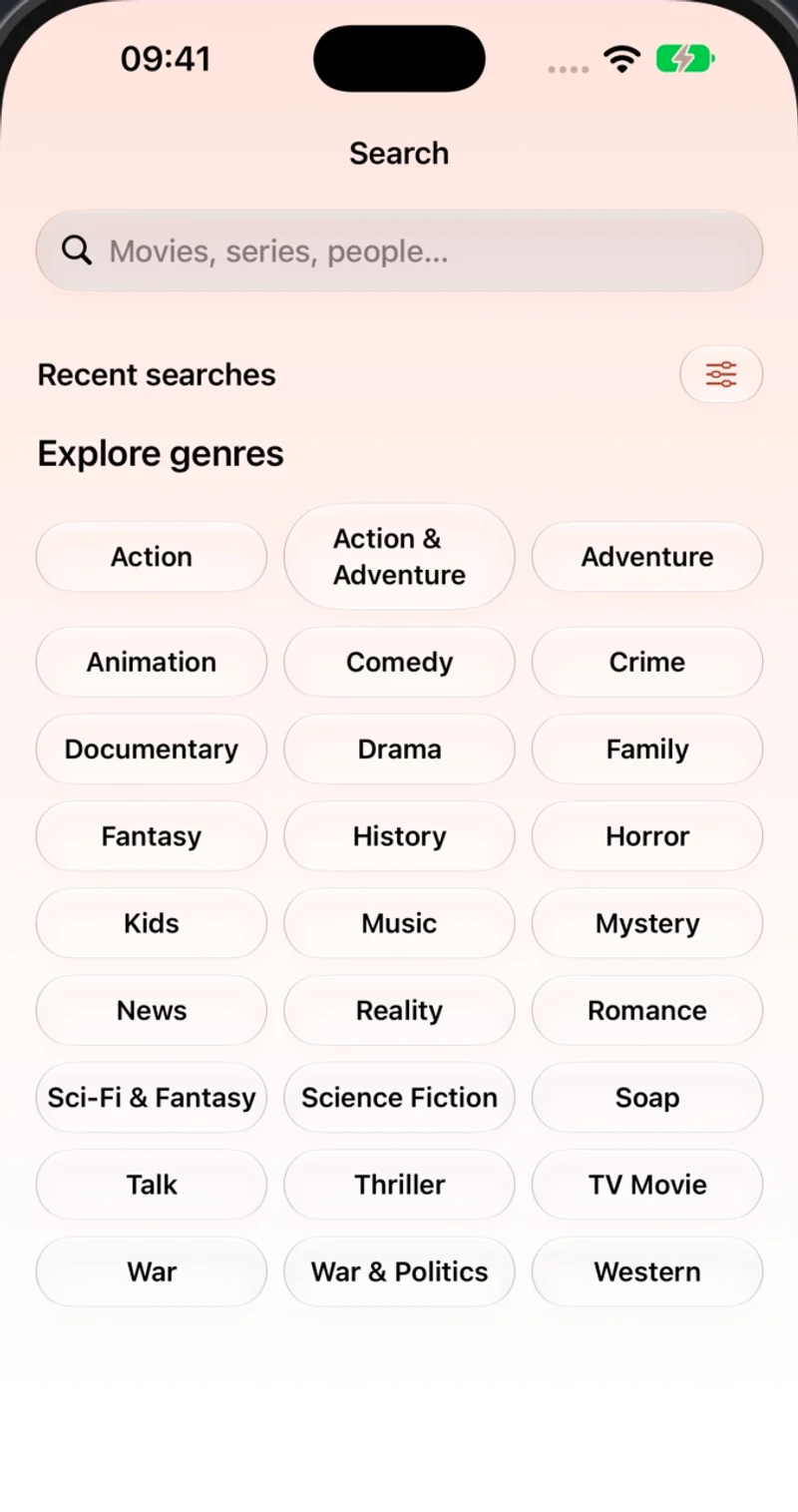 Entlo Search tab with the Coral gradient in light mode